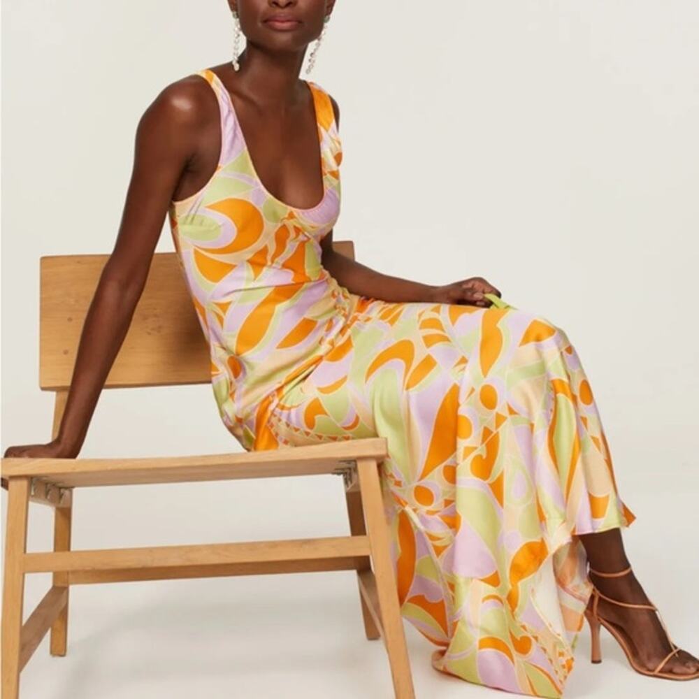 Delfi Collective‎ Donna Multicolor Psychedelic Slip Dress Maxi Size Large